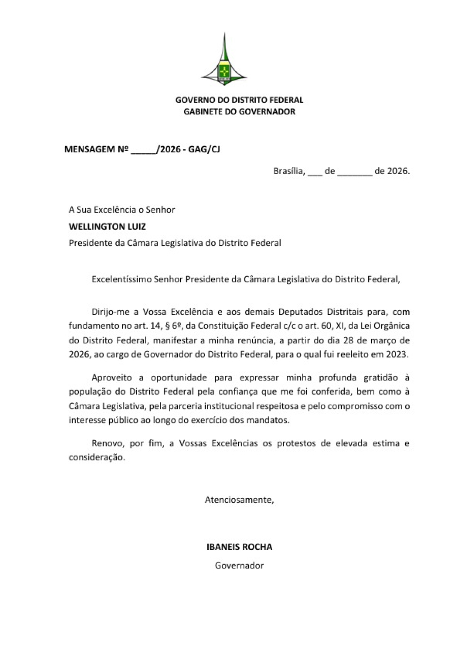 Ibaneis Rocha envia carta de renúncia e provoca reviravolta no DF